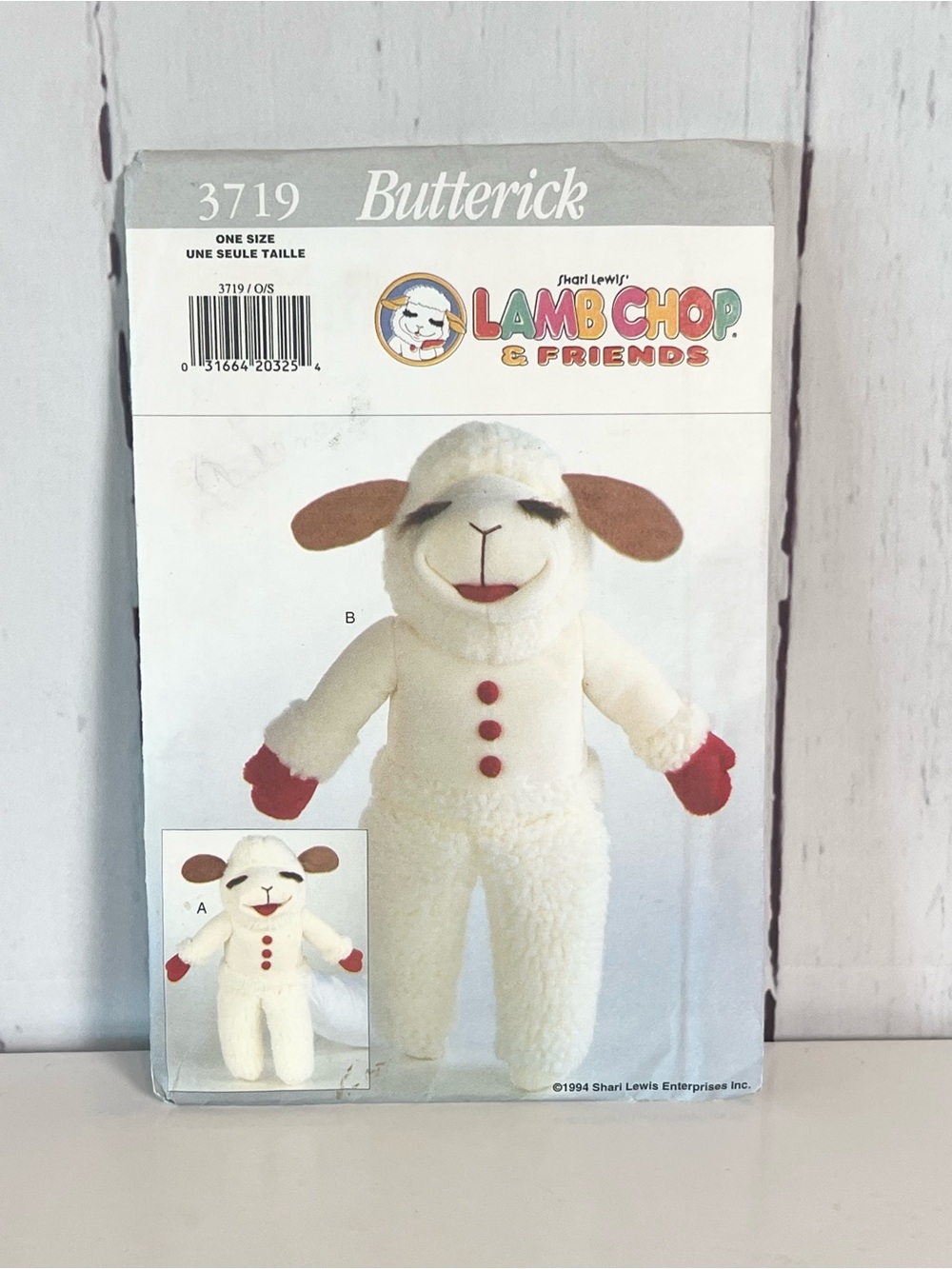 Vintage Butterick 3719 Shari Lewis Lamb Chop Hand Puppet Doll Sewing Pattern